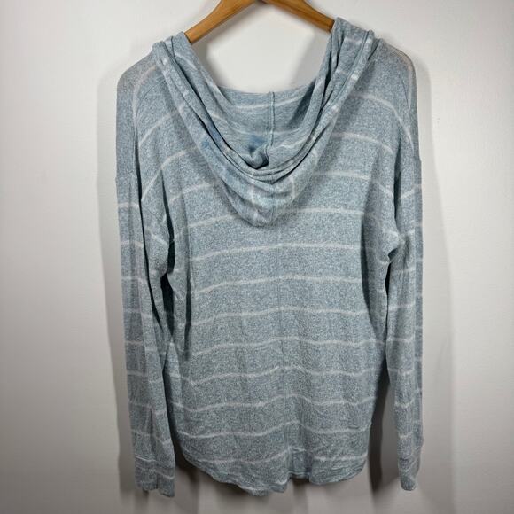 Market & Spruce Top Women M Blue White Stripe Light Weight Beach Coastal Hood - Picture 6 of 7